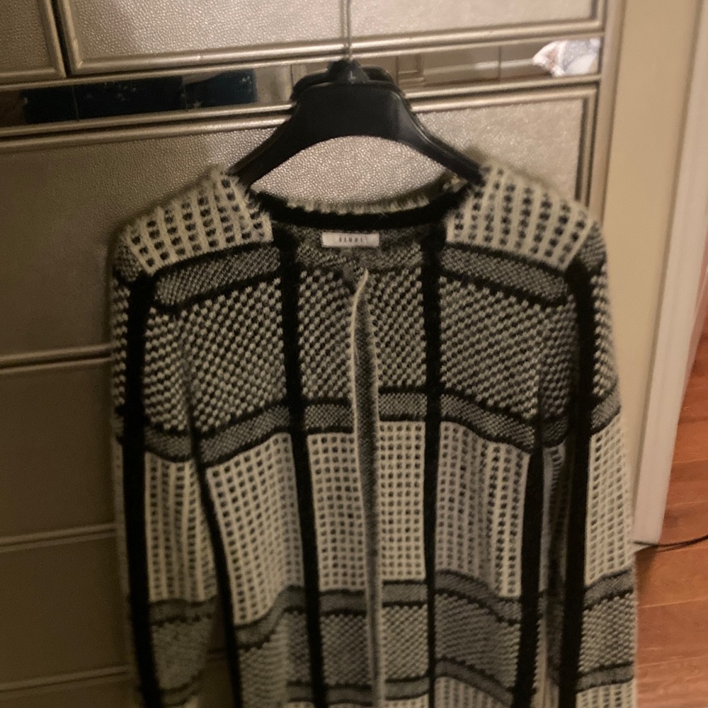 Eileen Fisher Black and Cream Checkered Cardigan